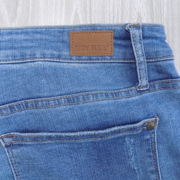Judy Blue Denim - Judy Blue Skinny Jeans High Waisted Button Fly Raw Hem Medium Wash 15/32 JB88279